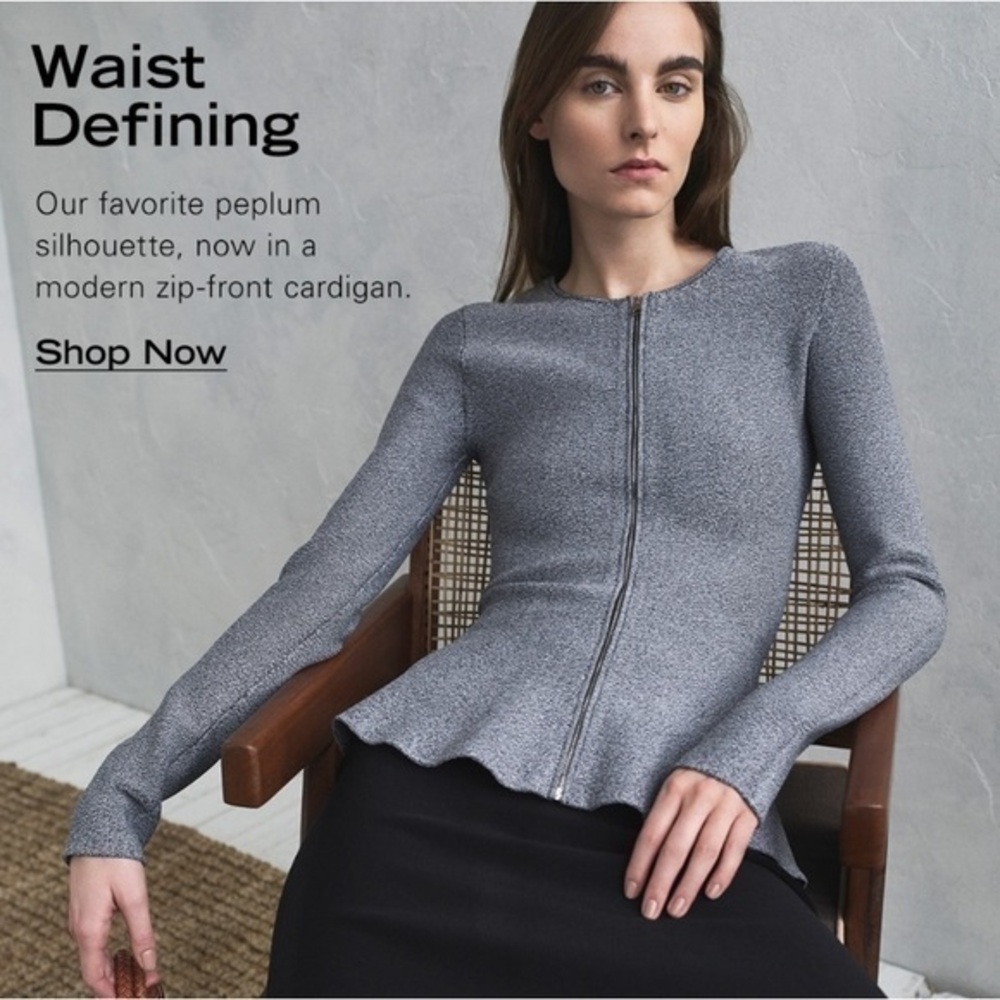✅ Theory Zip Up Jacket Marl Peplum Glossed in Grey